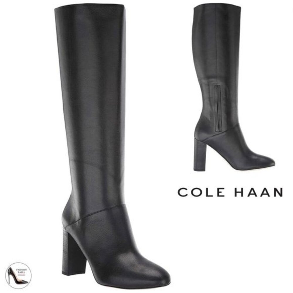 Cole Haan women glenda black leather boots knee high 8.5